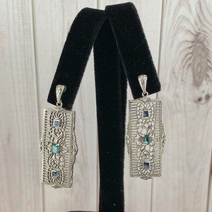 Hand Crafted Natural 1CT TW Apatite & Sapphire 925 Sterling Filigree Earrings